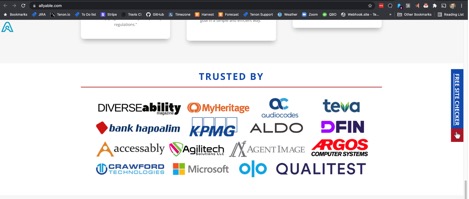 TRUSTED BY Diverseability MyHeritage audiocodes teva bank hapoalim KMPG ALDO DFIN accesably Agiltech Agent Image Argos Computer Systems Crawford Technologies Microsoft Olo Qualitest