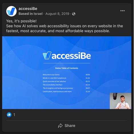 accessiBe, Based in Israel, August 8, 2019  Yes, it's possible!  See how AI solves web accessibility issues on every website in the fastest, most accurate, and most affordable ways possible. 