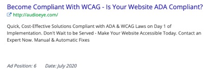 Become Compliant With WCAG - Is Your Website Compliant? http://audioeye.com  Quick, Cost-Effective Solutions Compliant with ADA & WCAG Laws on Day 1 of Implementation. Don't Wait to be Served - Make Your Website Accessible Today. Contact an Expert Now. Manual & Automatic Fixes