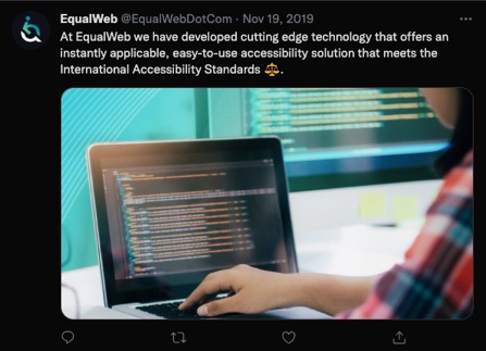 EqualWeb @EqualWebDotCom - Nov 19, 2019  At EqualWeb we have developed cutting edge technology that offers an instantly applicable, easy-to-use accessibility solution that meets the International Accessibility Standards